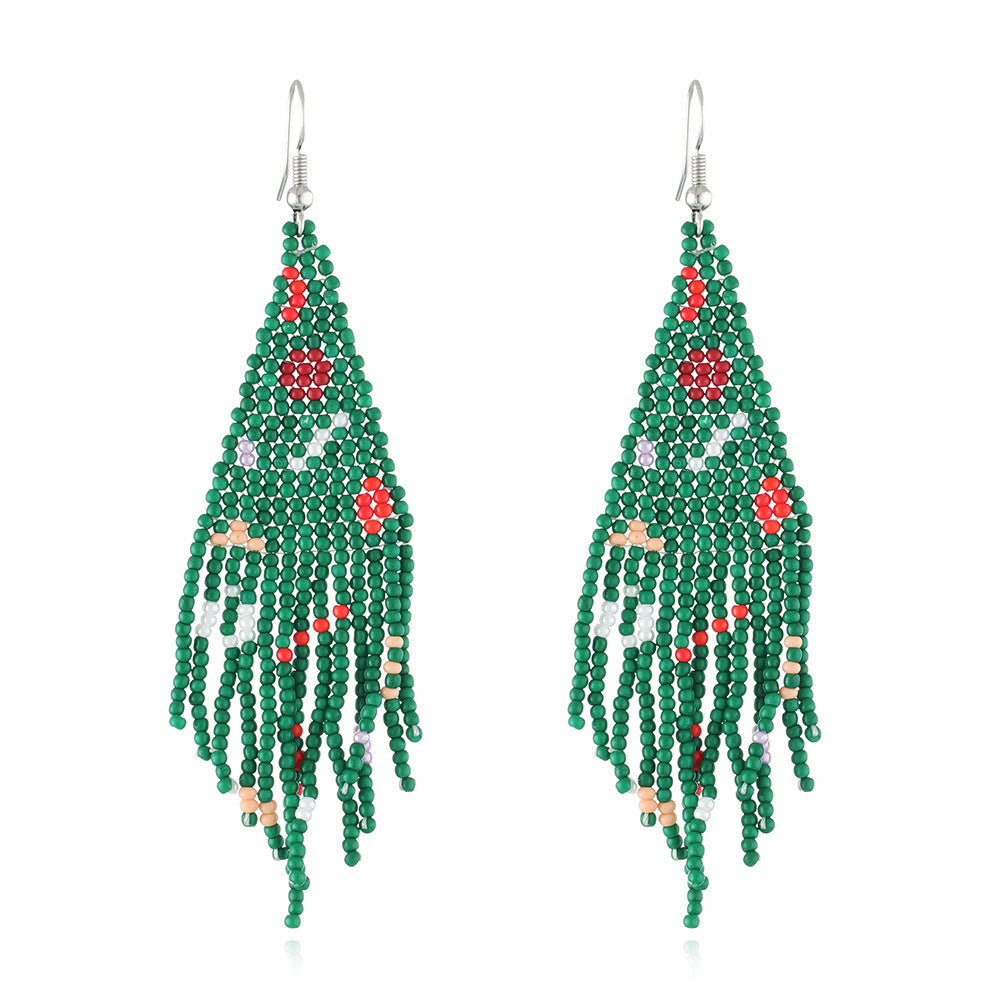 Wholesale Christmas Tassel Hand Knitted Christmas Tree Santa Claus Rice Bead Earrings