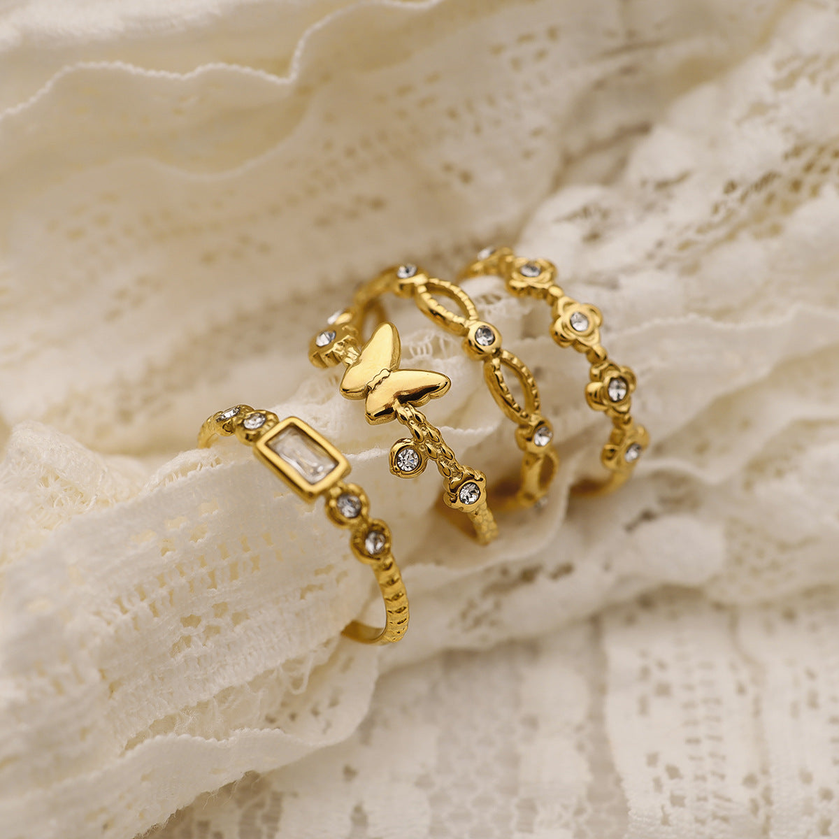 Wholesale Diamond butterfly open titanium steel ring