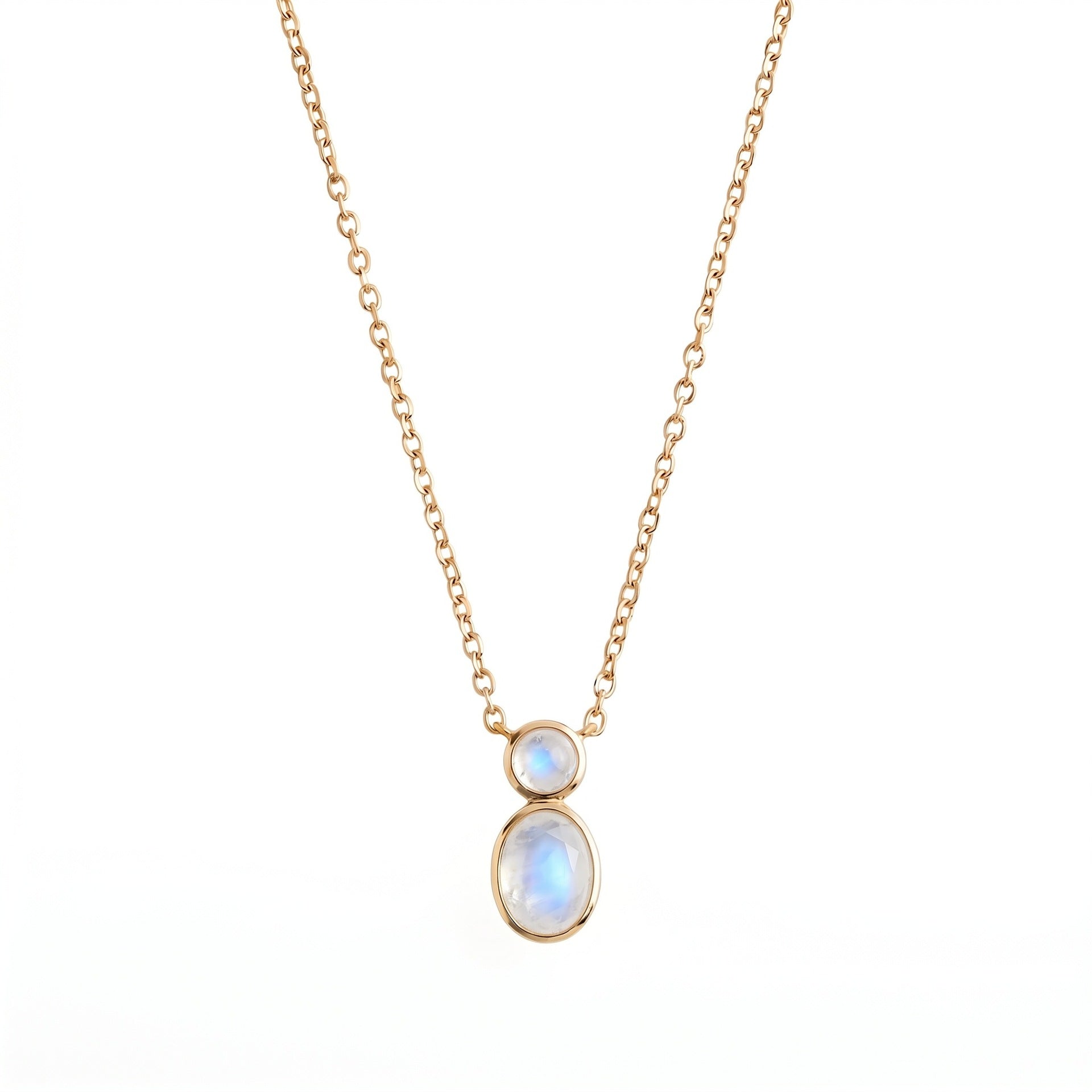 Wholesale Minimalist Gourd Pendant Necklace Double Stone Bezel Set Natural Stone Gold Bead Stainless Steel Collarbone Chain Jewelry Accessory