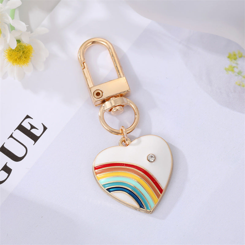 Wholesale 5pcs Diamond Heart Rainbow Alloy Keychains