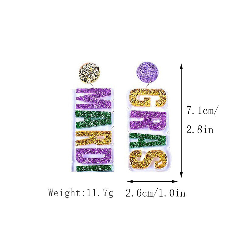 Wholesale Carnival earrings purple green yellow five-pointed star Crown Clown mask lobster earrings