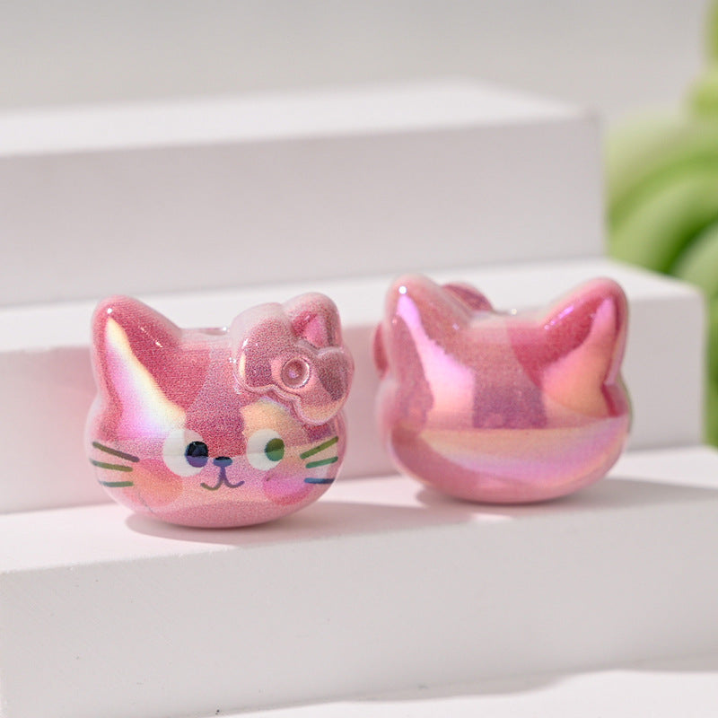Wholesale 10pcs Cartoon Cute Cat  Straight Hole  Acrylic Beads