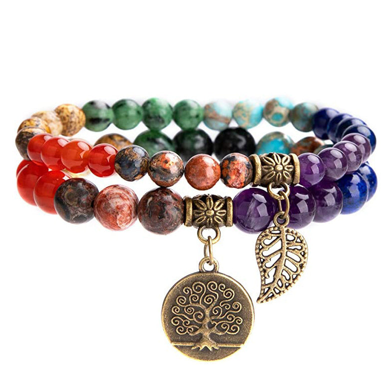 Wholesale Tree Of Life Leaf Pendant Bracelet Set Colorful Stone Beaded Jewelry For Everyday Wear Boutique Resale