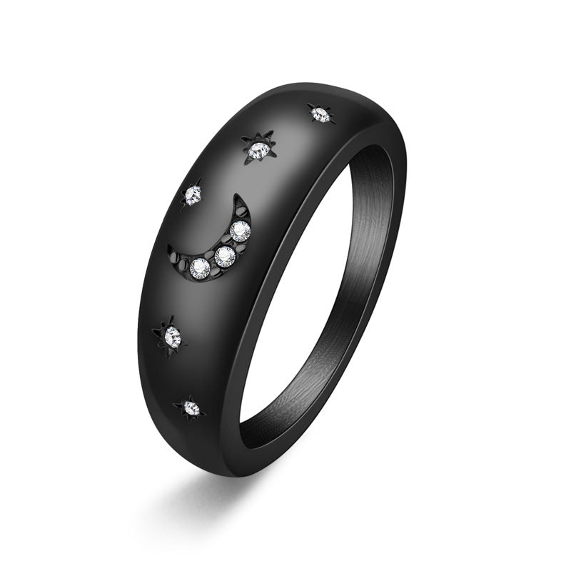 Wholesale Star Moon Titanium Steel Diamond Ring