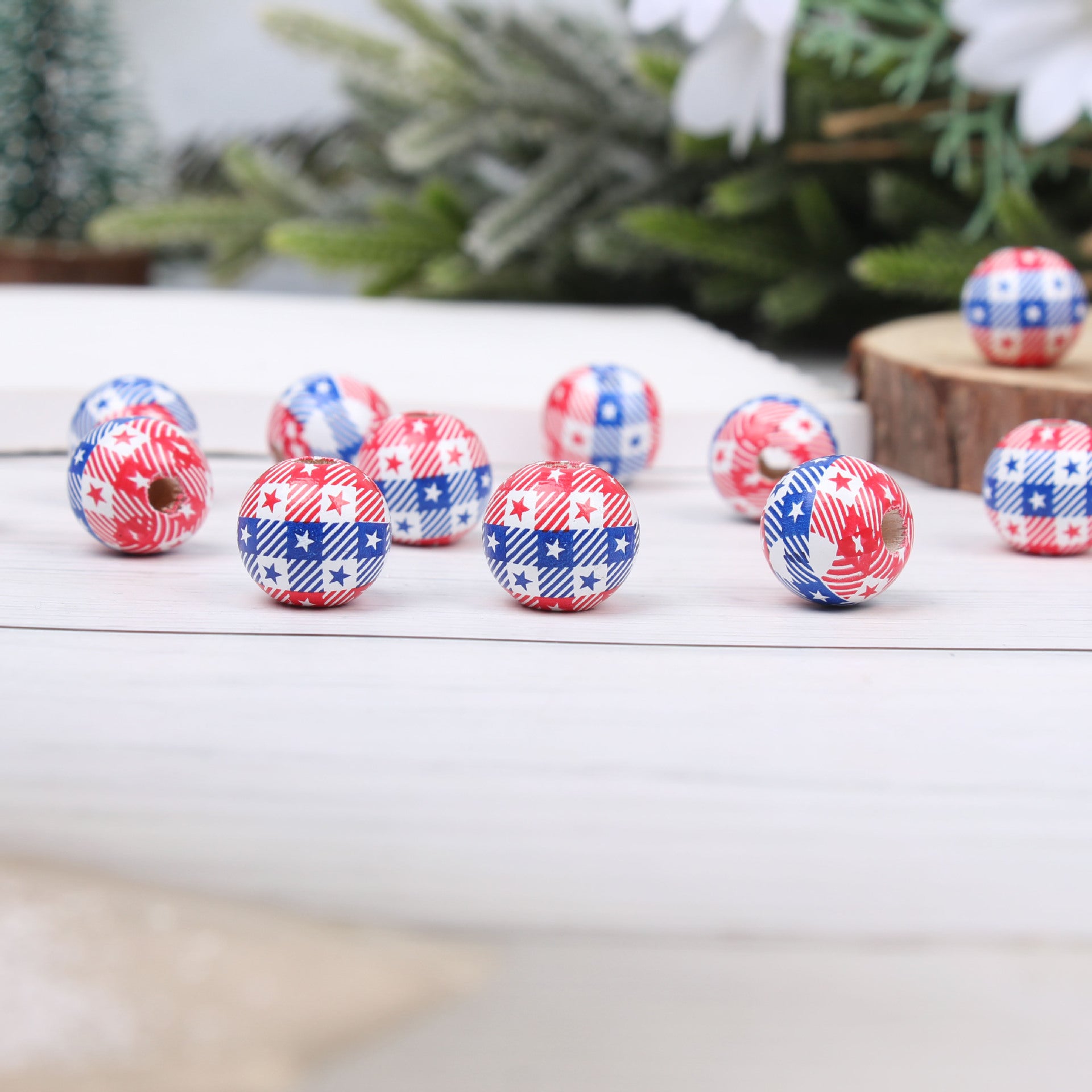 Wholesale 20pcs American Independence Day Five-pointed Star Balloon Wooden Beads