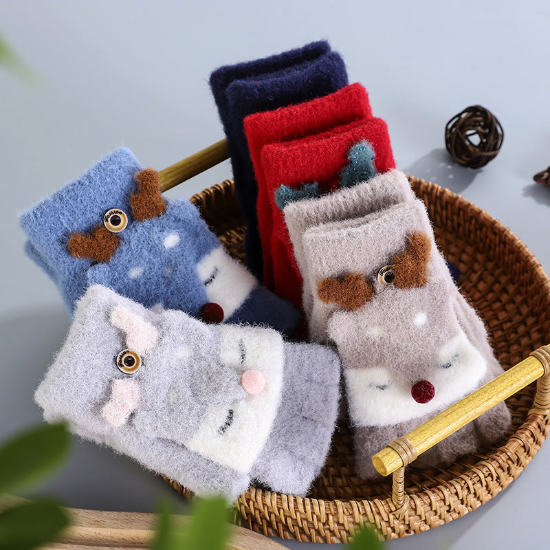 Wholesale Winter Children's Half-finger Flip Open Finger Half Warm Gloves