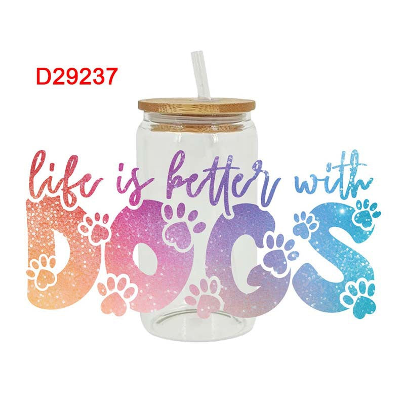 Wholesale Cute cat dog bow 16oz Cup UV DTF Wraps