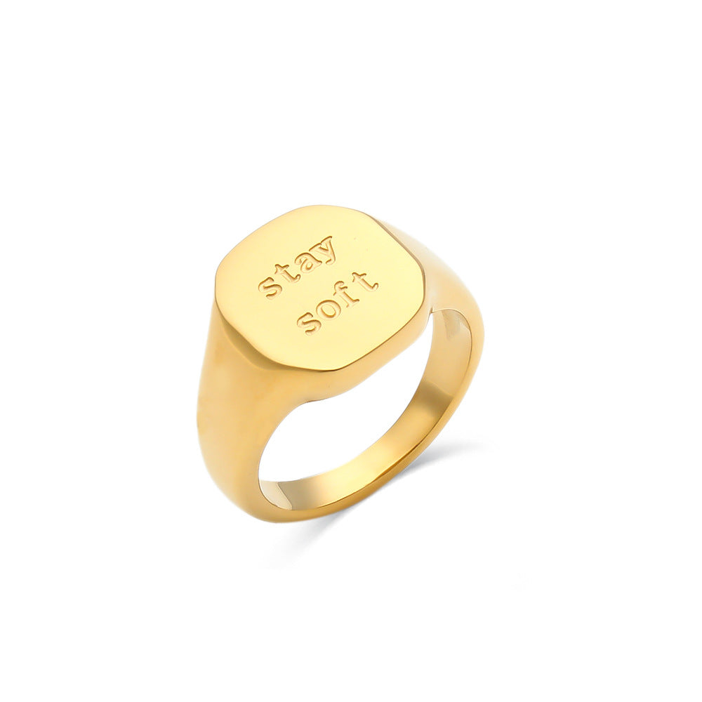 Wholesale of New English Letter Titanium Steel Electroplated 18K Gold Ring
