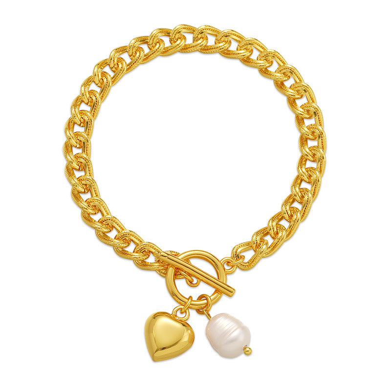Wholesale Unisex Style Flat Chain Thick Chain Vintage Pearl Bracelet