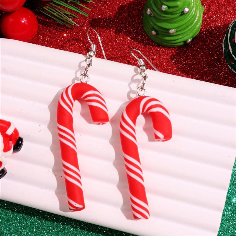 Wholesale Simulation Soft Pottery Large Cane Candy Christmas Rainbow Stripe Rainbow Candy Pendant Earrings