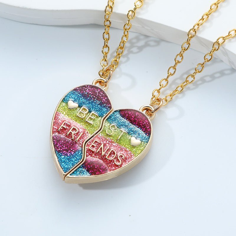Wholesale Engraved Magnetic Gradually Changing Color Heart Necklaces