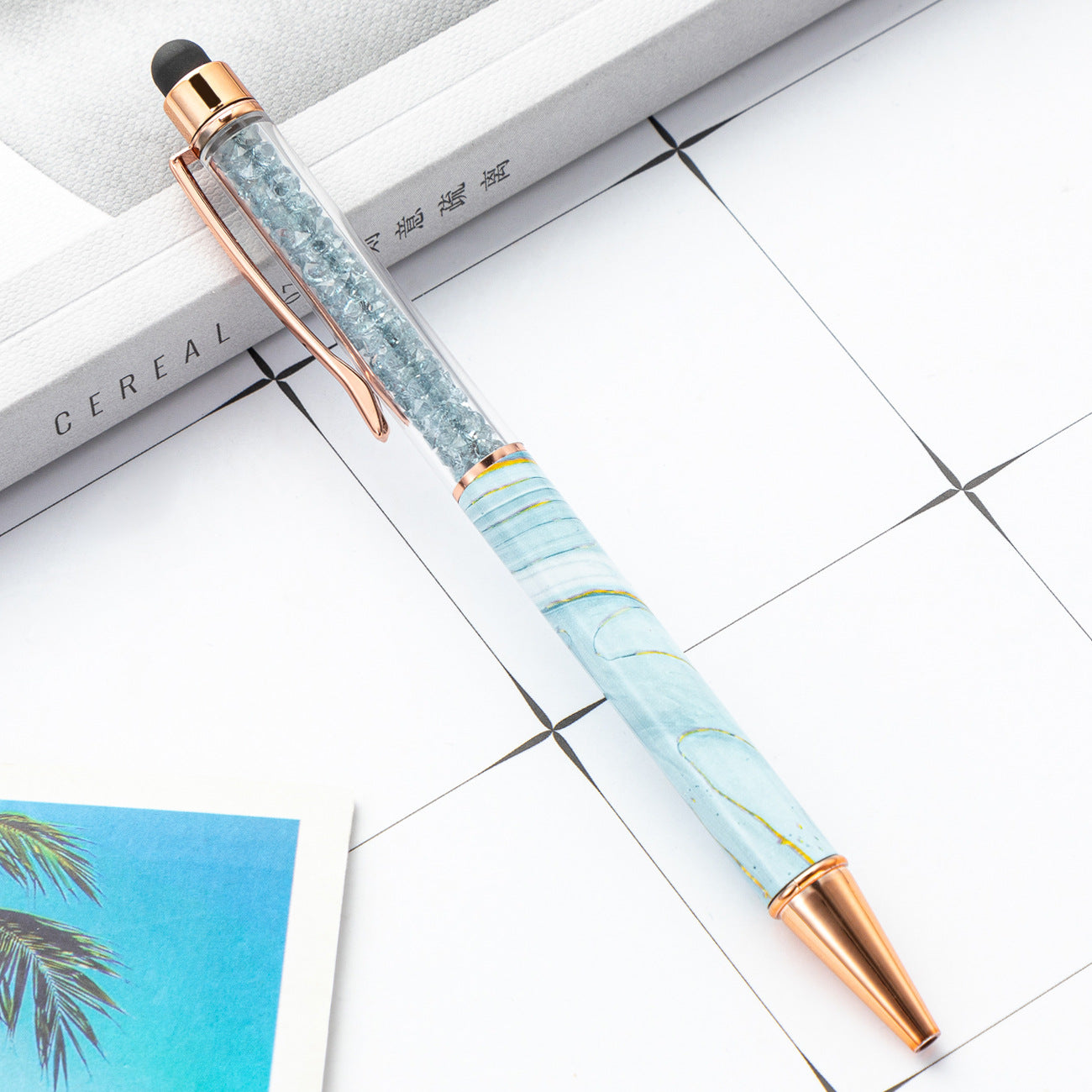 Wholesale Rotating Touch Screen Crystal Pen Marble Pattern Fashion Metal Pen