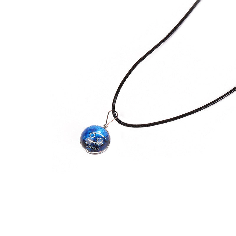 Wholesale Starry Sky Glowing Zodiac Sign Pendant Glass Forest System Fresh Clavicle Chain