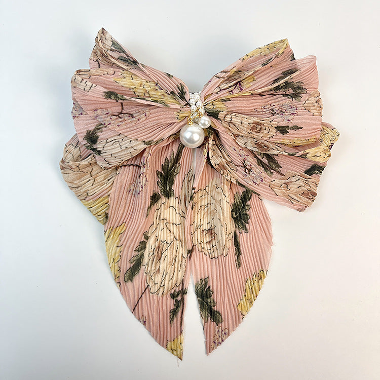 Wholesale Chiffon Pearl Floral Spring Clip Back of Head Top Clip