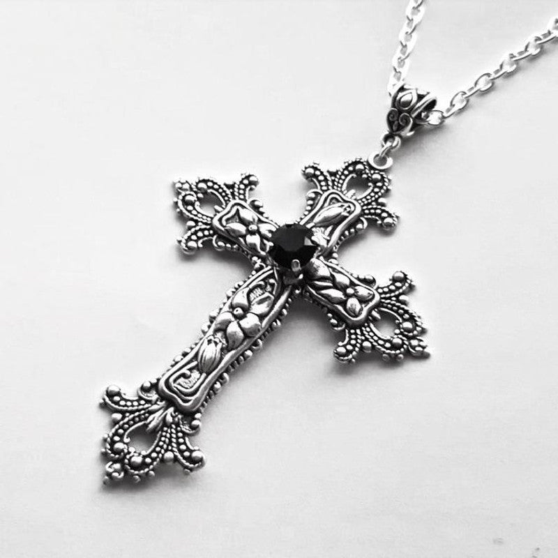 Wholesale Flower Pattern Cross Diamond Alloy Necklace