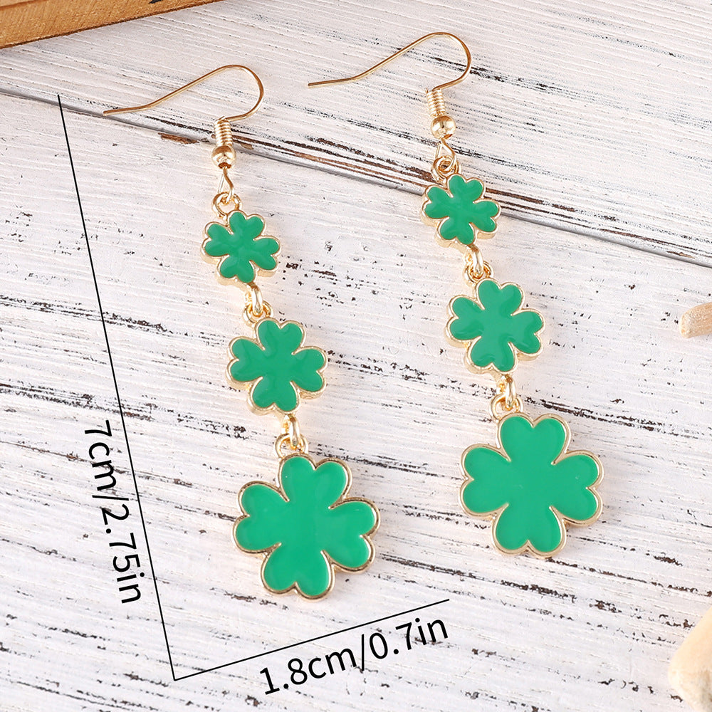 Wholesale St. parcret Festival green clover tassel pendant drop oil earrings