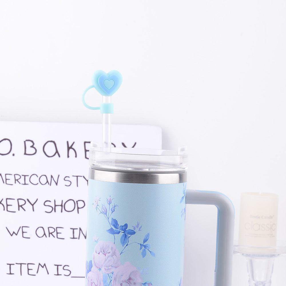 Wholesale  New Creative 10mm Colorful Heart Straw Cap Dustproof 7.5cm Silicone Protective Cup Cover Anti-Fall Accessories