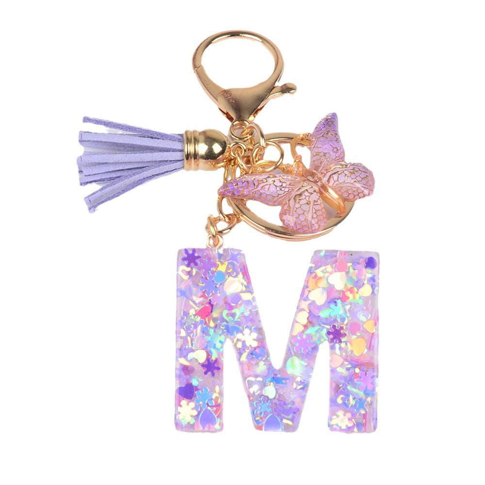 卸売スノーフレークラブスパンコールレター樹脂キーホルダー