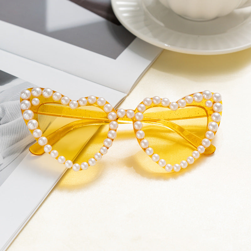Wholesale Candy colored peach heart sweet pearl sunglasses