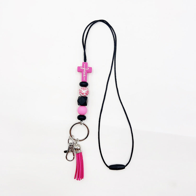 Wholesale Cross Silicone Bead Hanging Rope Certificate Keychain