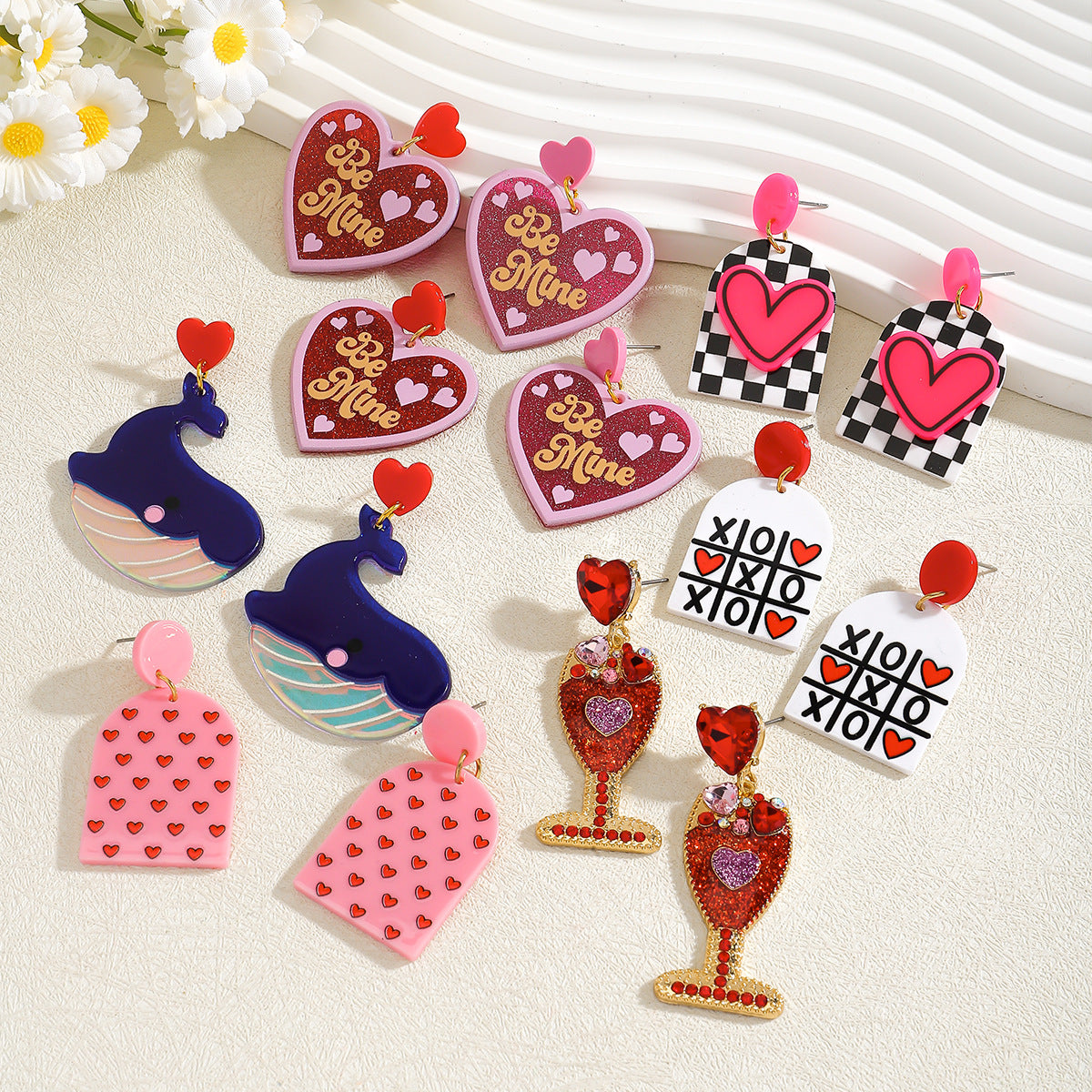 Wholesale Valentine' s Day Love Whale Wine Glass Letter Set Acrylic Earrings