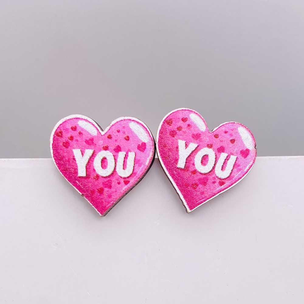 Wholesale Valentine's Day Pink Envelope Dwarf Rose Wooden Earrings