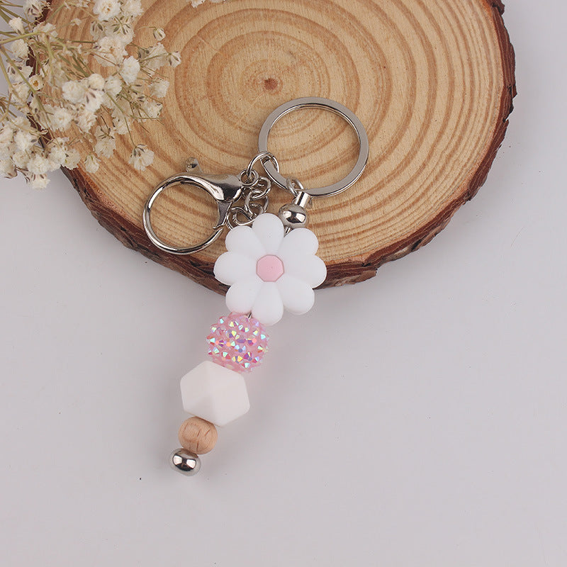 Wholesale Begonia Daisy Flower Beaded Tassel Keychain