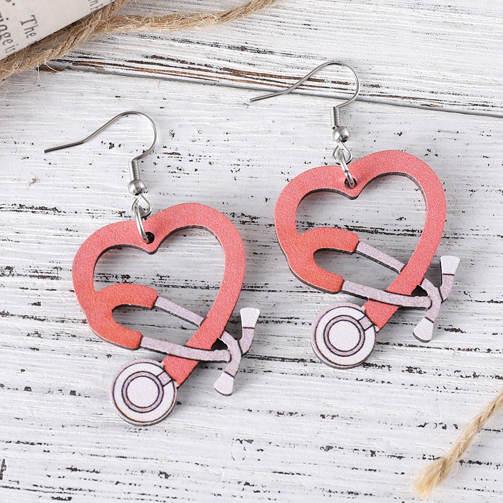 Wholesale Heart Hollow Pendant Earrings Double-Sided Jewelry