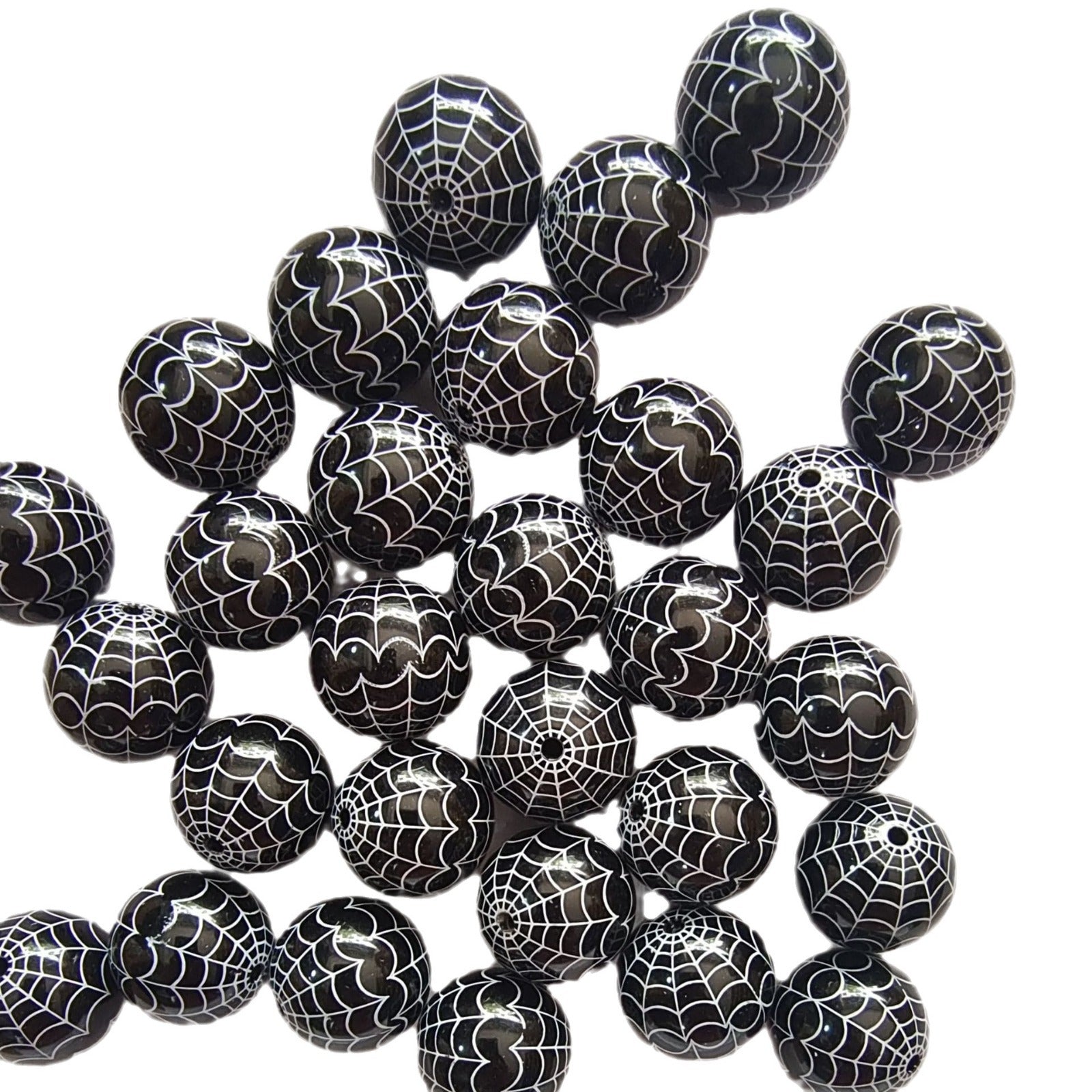 Wholesale 5pcs 20mm Acrylic Halloween Black Spider Web Print Beads