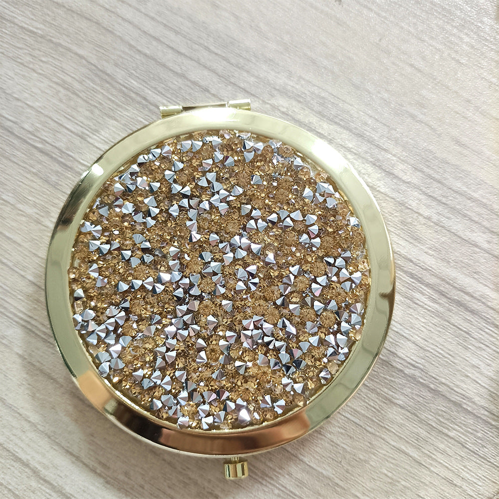 Wholesale Crystal Diamond Patch Circular Double-sided Mini Pocket Aluminum Mirror