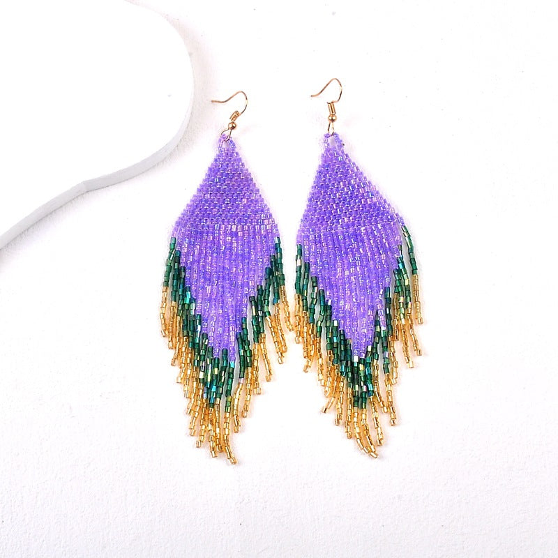 Wholesale Boho Rice Beads Long Tassel Earrings