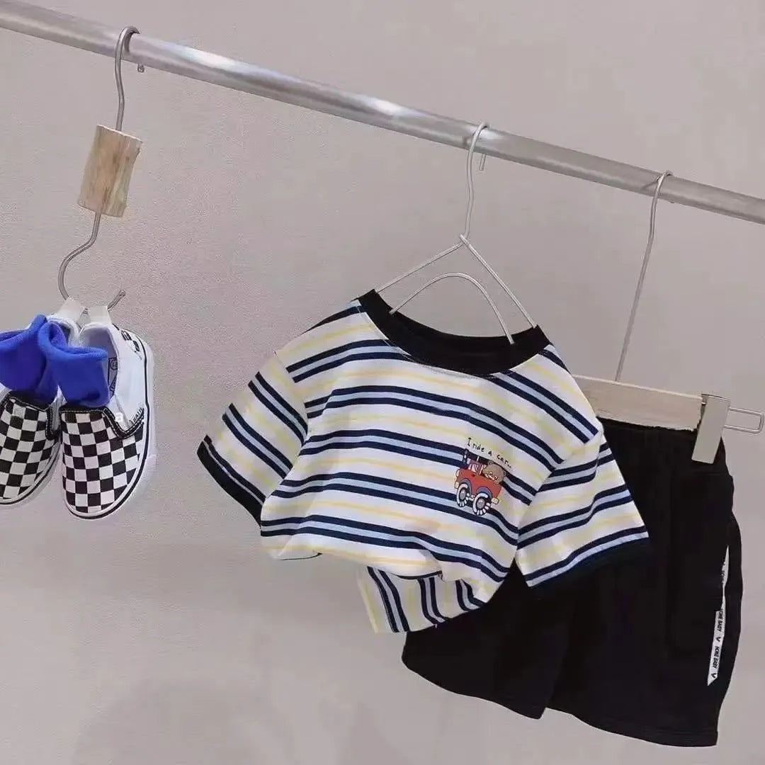 Whoelsale Cotton Loose Striped Short Sleeved