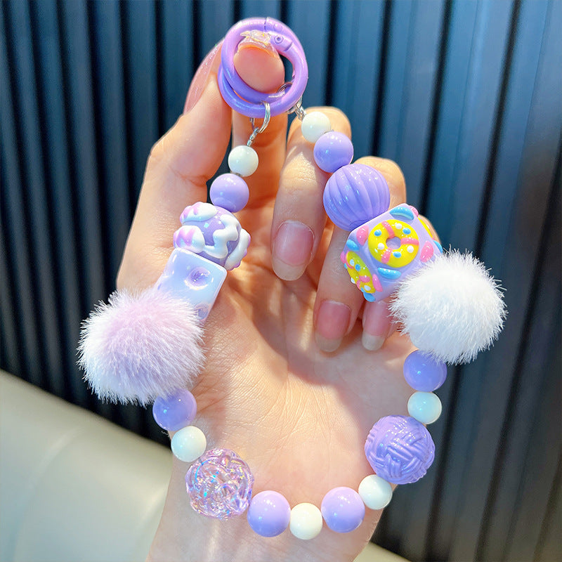 Wholesale Cute Girly Heart Beaded Mobile Phone Chain Keychain