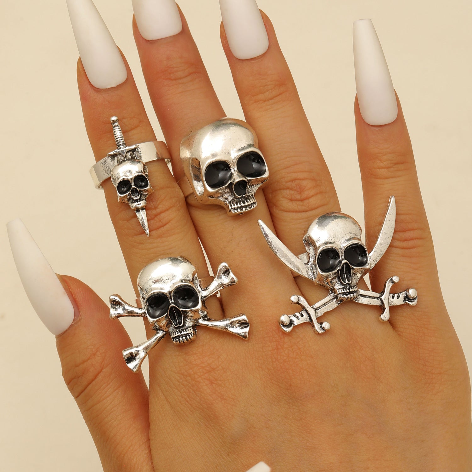 Wholesale Gothic Skull Pirate Adjustable Ring Zinc Alloy Antique Silver Finish Unisex  Jewelry Boutique Resale