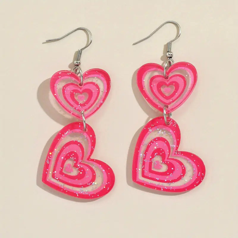 Wholesale  Pink  Heart Earrings Acrylic Flat Earrings Elegant Simple Ear Accessories