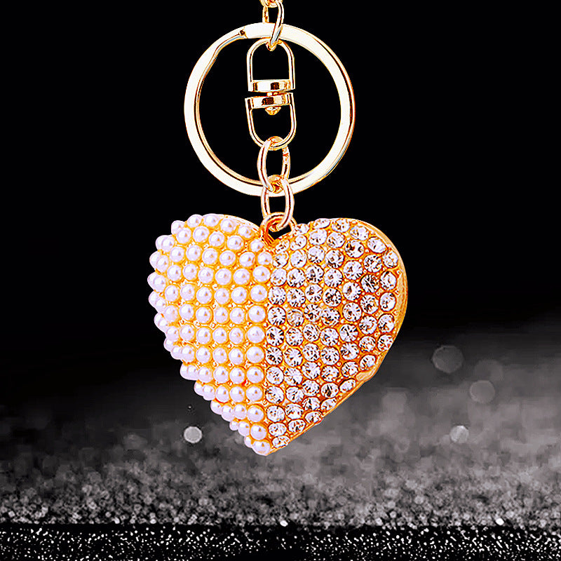 Wholesale Metal Pearl Heart Lucky Bag Keychain Cute Car Key Accessory Bag Charm For Women Gift