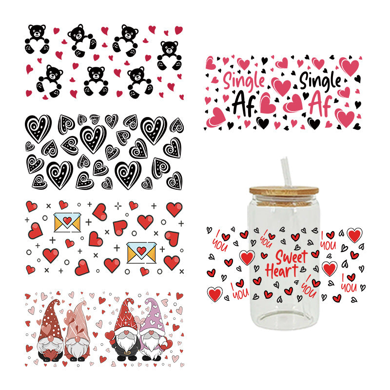 Wholesale Love Bear Cartoon Letter Valentine's Day 16oz Cup UV DTF Wraps