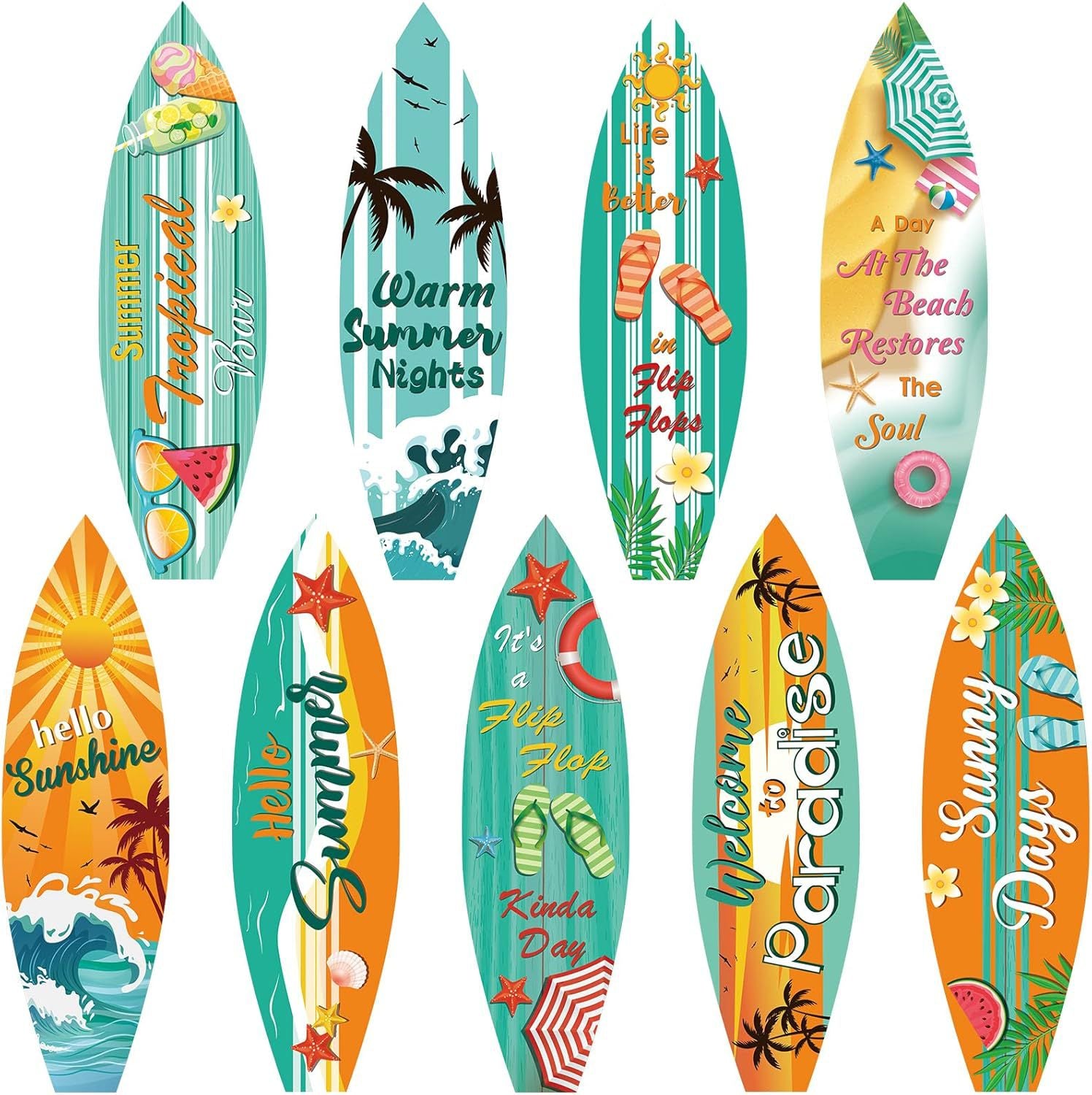 Wholesale 15 Sets Summer Surfboard Beach Sign Hollow Paper Wall Decoration Hawaiian Party Supplies Tropical Bar Sign Pendant