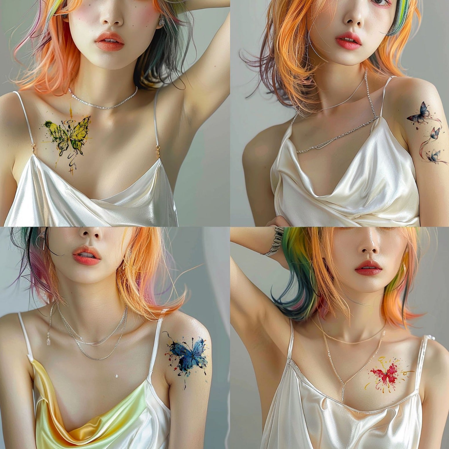 Wholesale 8pcs/set Hand-painted Colorful Fireworks Butterfly Tattoo Sticker Niche Waterproof Lasting Arm Collarbone Personalized Tattoo Sticker for Women