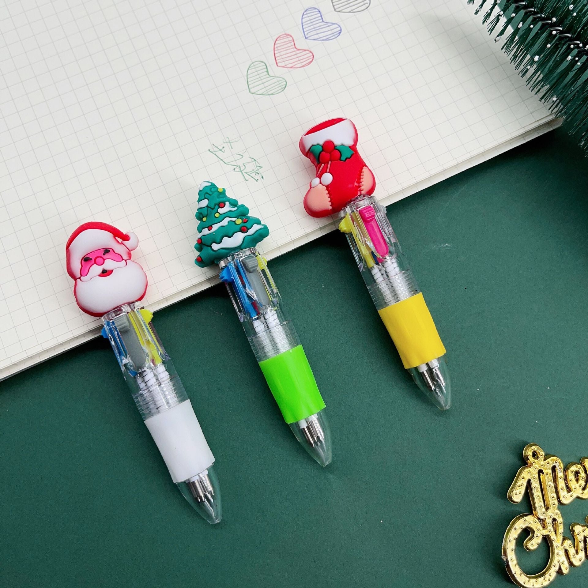 Wholesale Cartoon Christmas Mini Four Color Plastic Ballpoint Pen