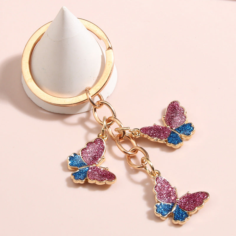 Wholesale Three Color Butterfly Diamond Crystal Metal Keychain