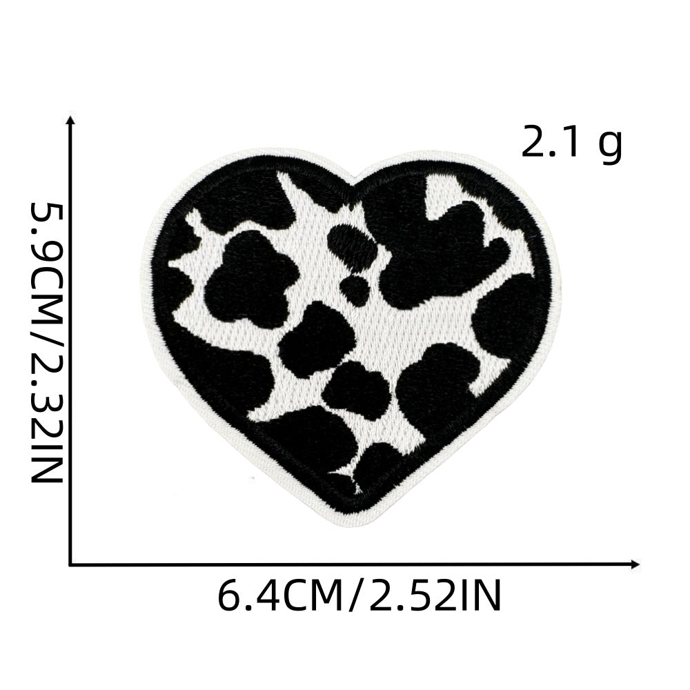Wholesale Trendy Cow Embroidery Patch Cute Black White Cartoon Design With Lightning Heart For Clothing And DIY Craft Supply