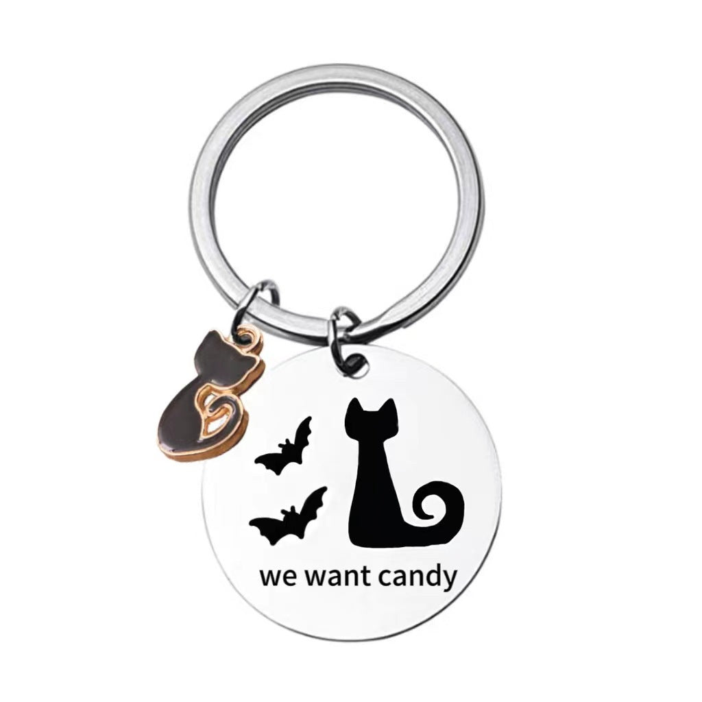 Wholesale Halloween Black Cat Stainless Steel Keychain