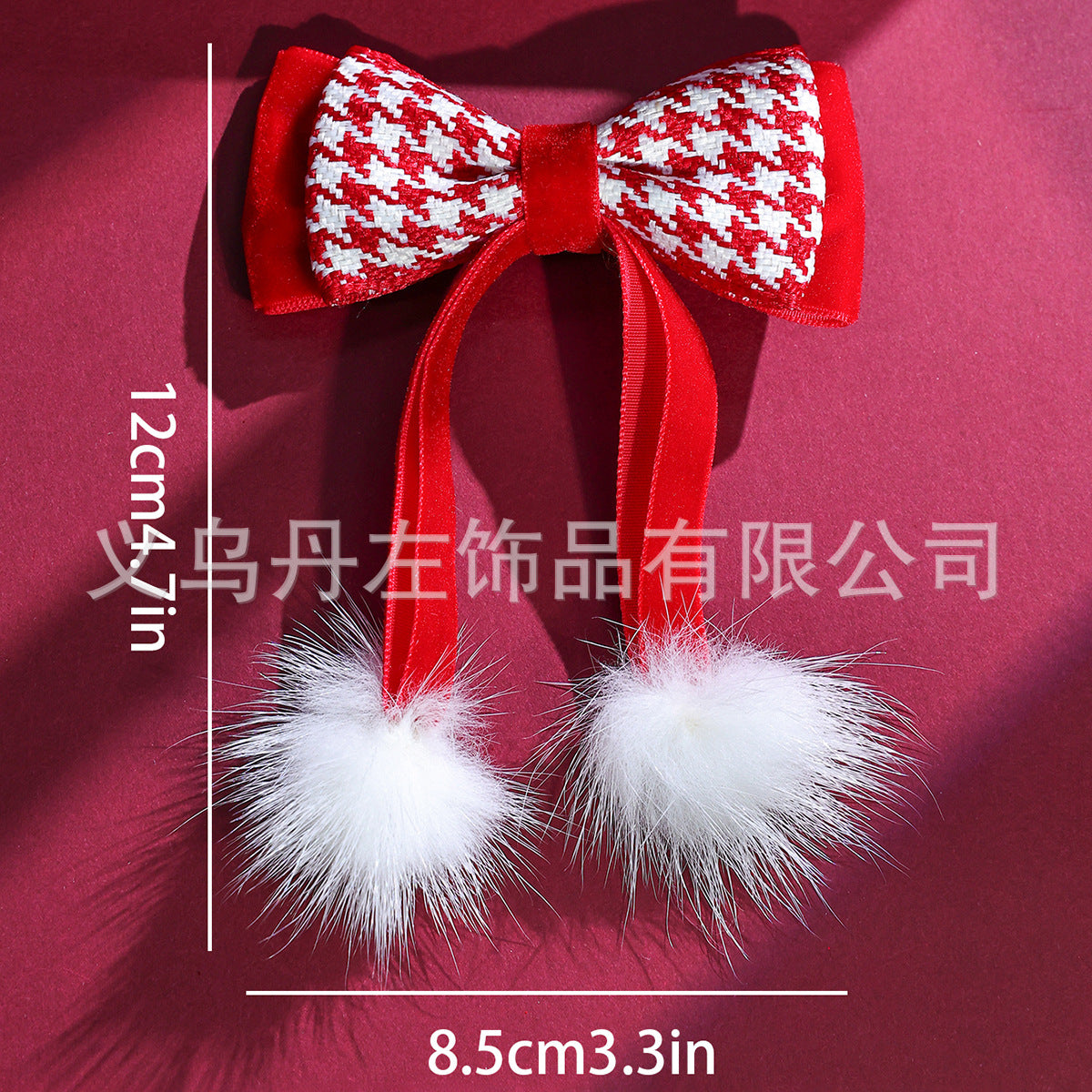 Wholesale 10pcs/pack New Year' s Big Red Vintage Houndstooth Hairpin Bow Ribbon