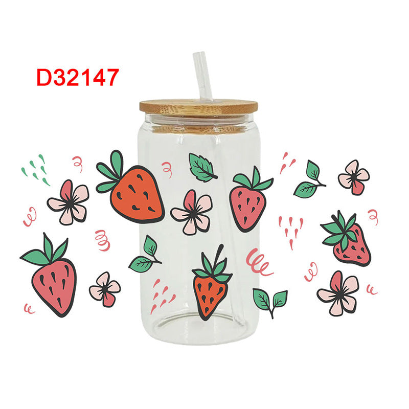 Wholesale fruit Cup  Crystal Sticker16oz Cup UV DTF Wraps 16oz Cup UV DTF Wraps