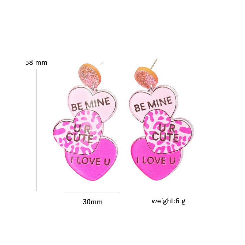 Wholesale Valentine' s Day Pink Leopard Shining Pink Love Boots Rainbow Earrings
