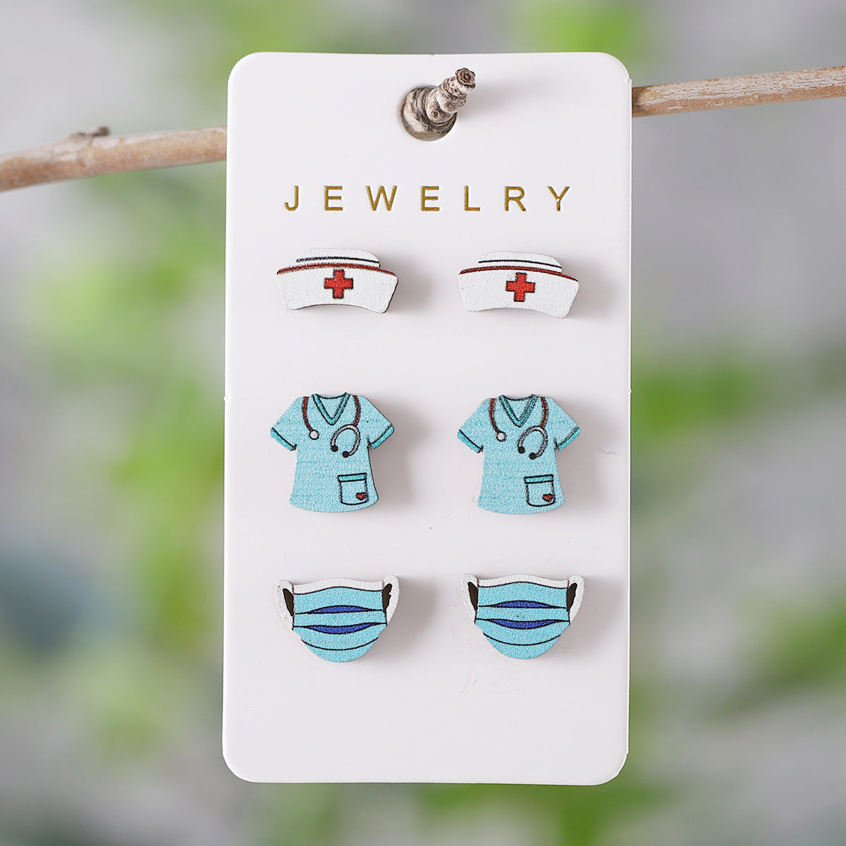 Wholesale Nurse' s Day Stethoscope Nurse Cute Heart and Lung Organs Wooden Earrings