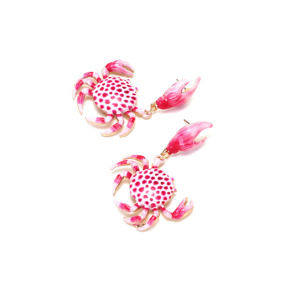 Wholesale Cute painted crab alloy marine animal earrings