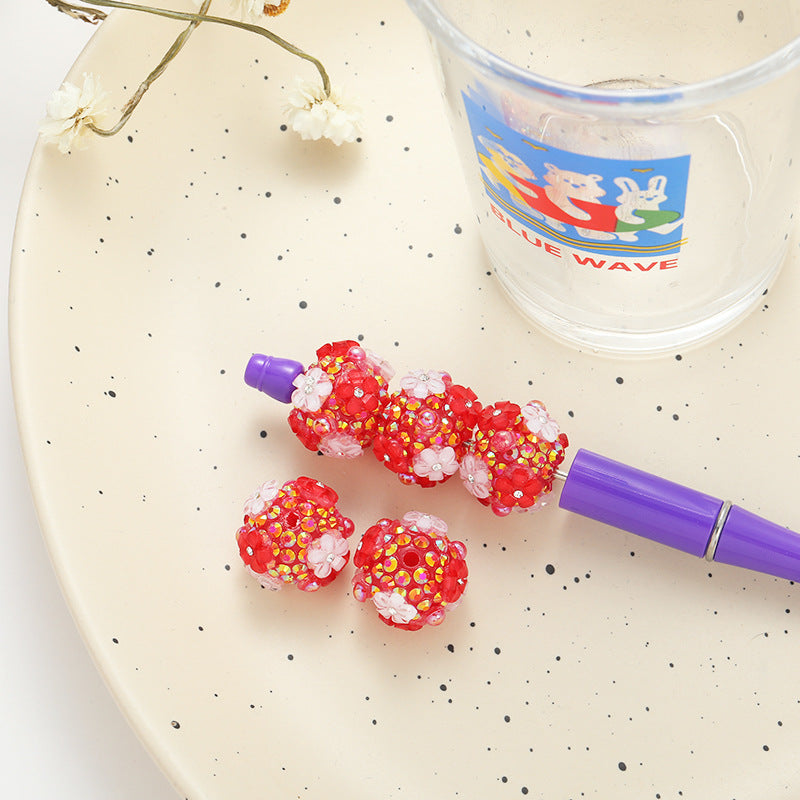 Wholesale 10pcs Heavy Round Beads Cherry Blossom Diamond Beads