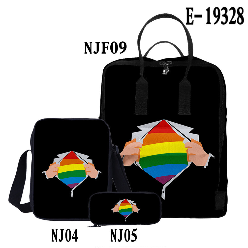 Wholesale Oxford Cloth LGBT Backpack Three-piece Set